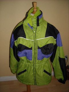 Girls Lime Green Purple Winter Ski Jacket 14/16 + Gloves + Hat 3pc