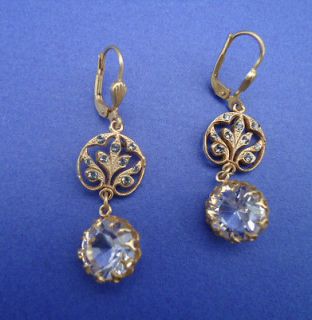 POPESCO STUNNING Goldtone Filigree Swarovski Clear Crystal earrings
