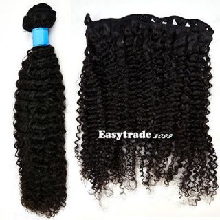 ESY1 Womens Kinky Curly Indian Remy Virgin Human Hair Weft Natural