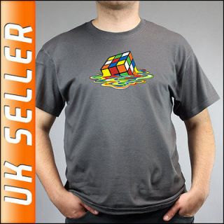 Melting Rubiks Cube Big Bang Theory Sheldon Charcoal Grey T shirt All