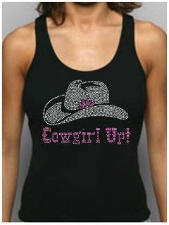 Cowgirl Up Rhinestone Womens Fitted Tank Tops/Shirts Country Western