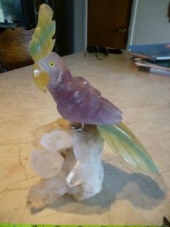 Gorgeous carved Amethyst Parrot Bird w Amazing Crystal base