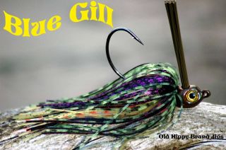 Old Hippy Custom Bass Jigs   Poison Tail   Blue Gill