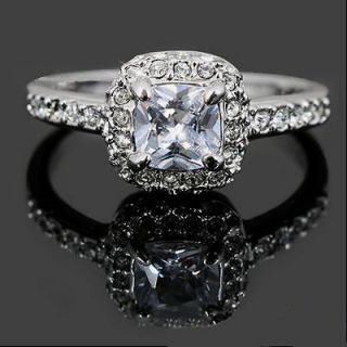 White Gold GP 1.0ct Cushion Cut lab Diamond Engagement Wedding Ring