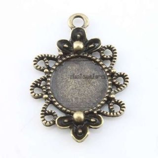 Fashion Bronze Laced Round Blank Base Charms Alloy Pendants 25x22mm