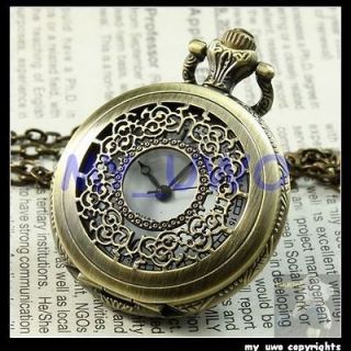 Filigree Brass Necklace Charm Pendants Quartz Pocket Watch Fob 23A