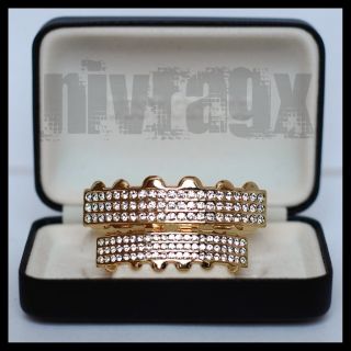14k Gold Plated 126 CZ Stones 6 Rows Iced Out Grillz Teeth Grills Set