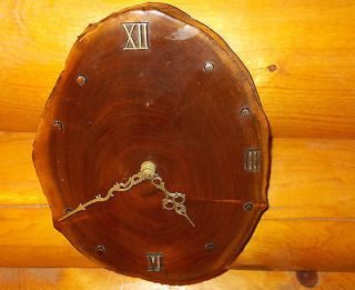 Vintage Varnished Real Wood (Cypress?) Tree Trunk Slice Wall Clock