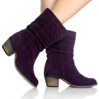 Womens Fashion Cowboy Boots Western Cowgirl Slouch Roper Purple Heels