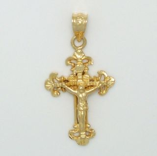 Yellow Gold Jesus Christ Crucifix Cross Pendant Diamond Cut Etched