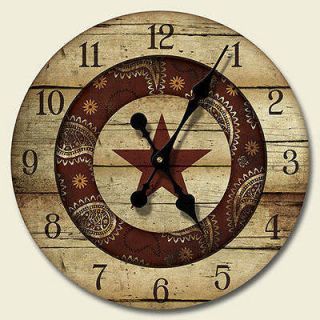 NEW WOODEN CLOCK 12 WESTERN RODEO PAISLEY PATTERN TEXAS STAR