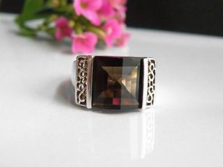 STERLING SILVER 925 9CT SMOKY BROWN QUARTZ COCKTAIL RING UNIQUE