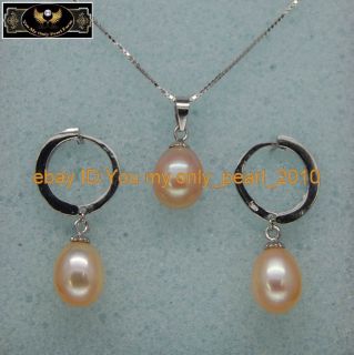 MP Fine 8 9mm AAA+pink pearl jewelry set 925S chain