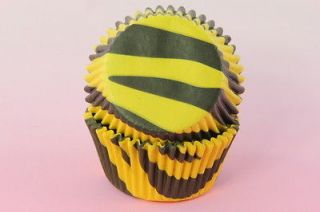 50x, 2 Cupcake Liners Baking Cups, Black Yellow Zebra, Standard Size