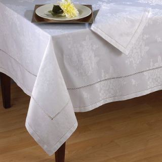 Luxury Fine Classic Damask Rose White Tablecloth Size Options