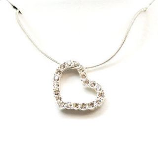 Cubic Zirconia Encrusted Heart Pendant On Silver Chain Pierre Cardin