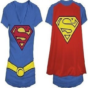 DC COMICS SUPERGIRL V NECK GLITTER COSTUME W/ SUPERMAN CAPE JRS WOMENS