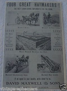 1905 DAVID MAXWELL SONS AD HAY LOADER RAKE FACTORY VIEW ST. MARYS