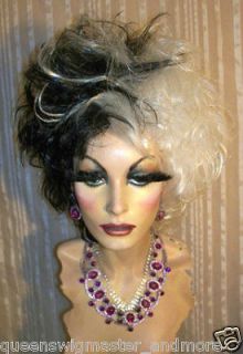 Drag Queen Wig Costume Cruella DeVille Teased Out Half White Half