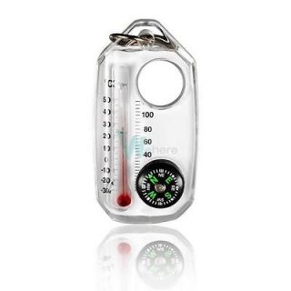 Mini Portable Outdoor Compass Thermometer Keychain Magnifying Glass