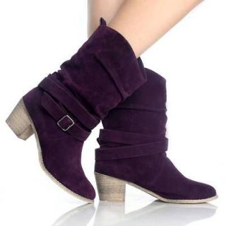 Purple Womens Cowboy Boots Western Cowgirl Roper Fashion Ladies Heels
