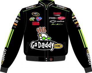 2010 Mark Martin Go Daddy Black Green NASCAR Jacket Coat Adult Mens
