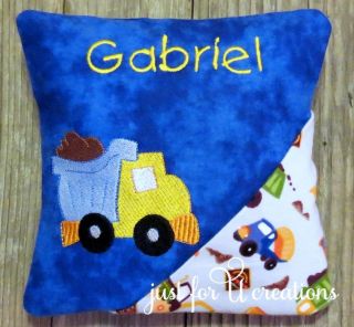 Boy Personalized Tooth Fairy Pillow Embroidered Dump Truck Design