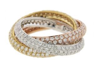 0CT ROUND PAVE DIAMOND 18K TRI TONE GOLD 3 BAND ROLLING RING