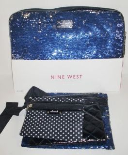 Nine West Cobalt Blue Glitter Atzzi Laptop Sleeve & 3 Pc Cosmetic