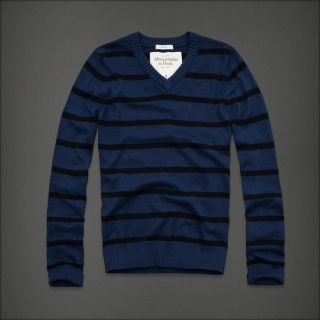 NWT Abercrombie & Fitch Mens Dickerson Notch Striped V Neck Sweater