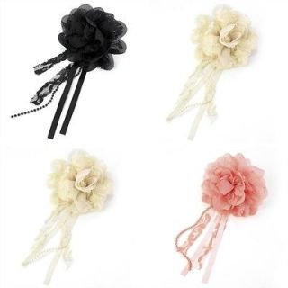 Lace Flower and Bead Design Corsage Brooch Pin Fashion Jewellery
