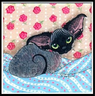 ACEO LIMITED EDITION MOUNTED DEVON REX CAT PAINTING PRINT BY SUZANNE