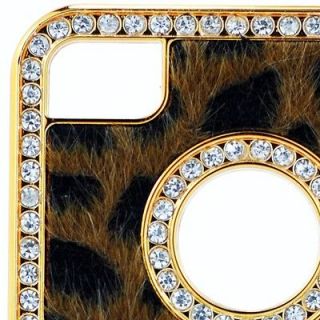 4S Brown Faux Fur Leopard diamond crystal bling phone cover case