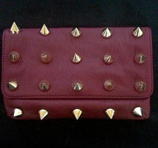 Deux Lux Empire Faux leather clutch BERRY with Gold Spikes NWT
