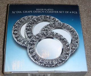 SILVER PLATED Grape Design COASTER Set of 4 by GODINGER *BRAND NEW*