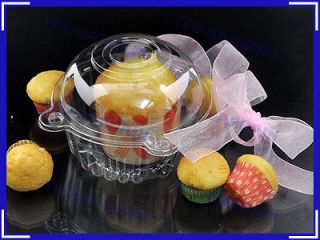 Plastic Single Cupcake Box Muffin Hamburger Pod Individual Box w Dome