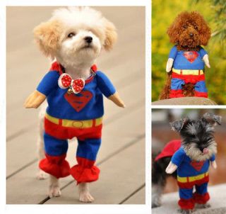 Pet Cat Dog Puppy Cotton Clothes Costumes Superman Suit size XS/S/M/L