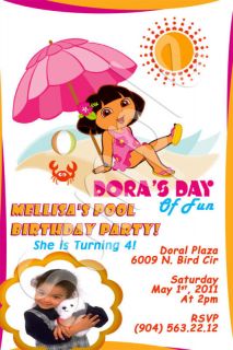 Dora Personalized Pool Party Birthday Invitation w/enve