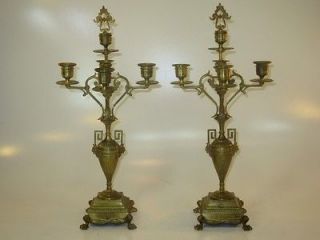 Russian or French Empire Neoclassical Dore Gilt Bronze Candlesticks