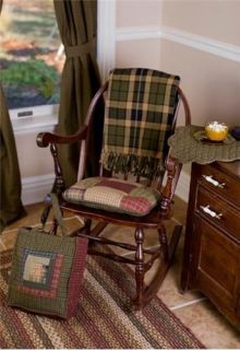 Country Primitive Tea Cabin Chair Cushions Green Burgundy Patchwork