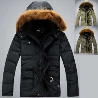 Mens Down Jacket Hooded Coat Winter Snow Ski Warm Outdoor Fur Collar