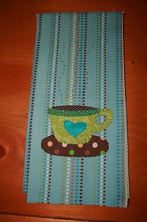 listed BLUE HAND DECORATED COFFEE CUP DISH TOWEL, VERY CUTE! NEW