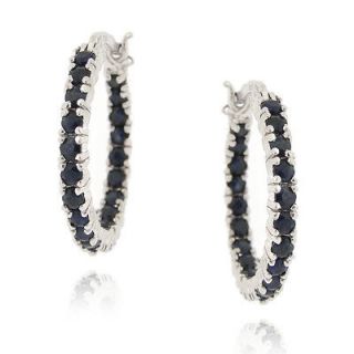 925 Silver Inside Out Genuine Sapphire Hoop Earrings