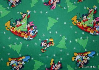 Sewn From Mickey Mouse Donald Duck Pluto Christmas Green Fabric