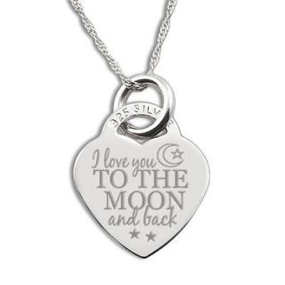 Love You To The Moon and Back Sterling Silver Necklace with Gift Box