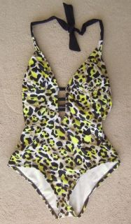 Guess Catwalk One Piece Halter Swimsuit Leaopard Print Maillot NEW