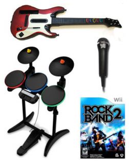 Nintendo Wii ROCK BAND 2 Guitar & Drums Bundle Set Kit
