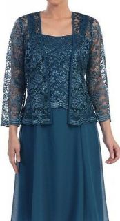 Mother of the Bride Groom long Dressy Dress Lace Jacket Nwt TEAL XL