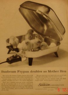1962 Ad Sunbeam Frypan Doubles as Mothern hen Electric Skillet Baby