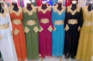 Dubai eastern gold embroidary abaya kaftan farasha maxi dress 8 10 12